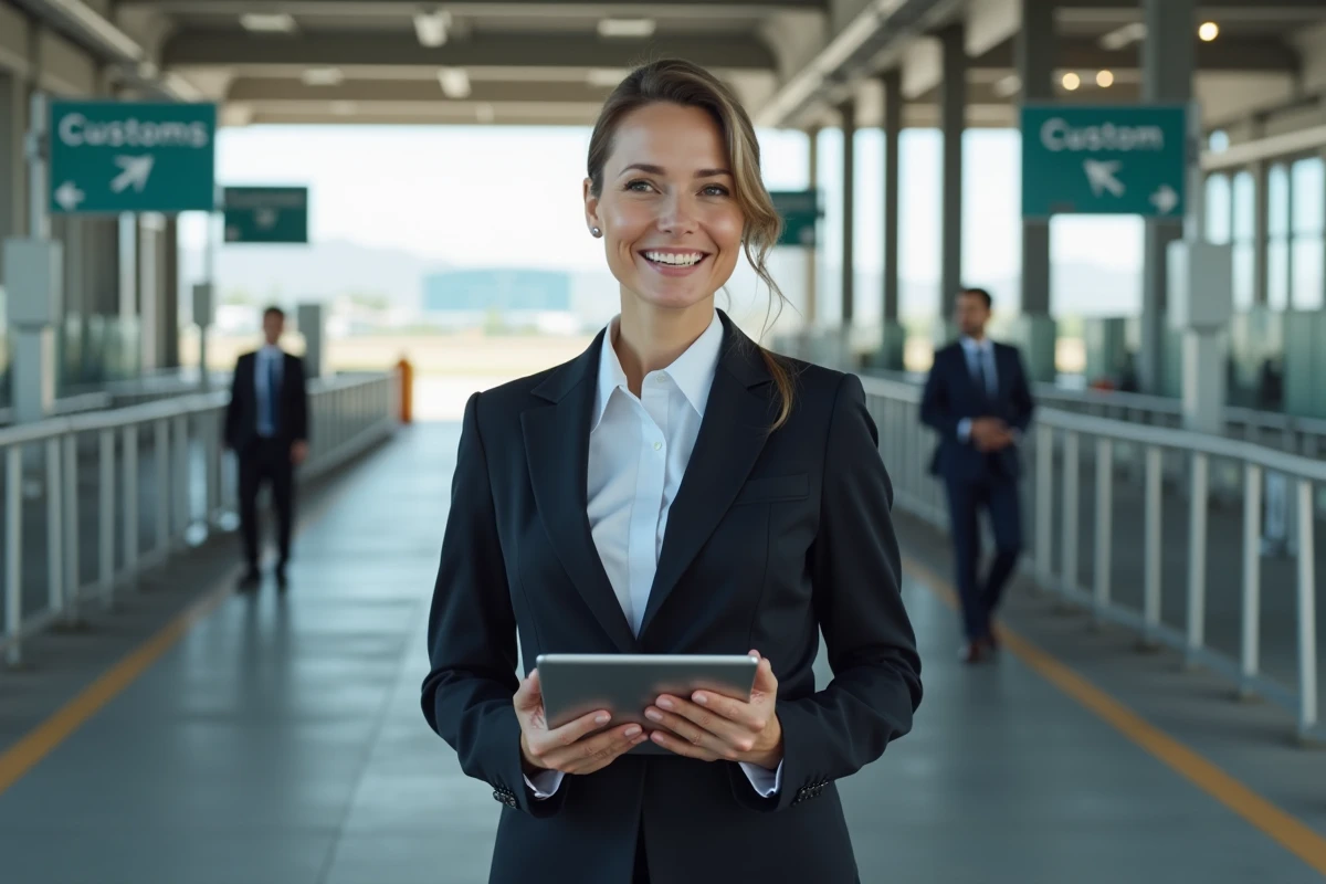 Agent de douane avec tablette à l
