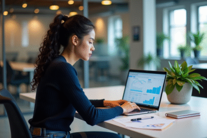 Jeune femme analyste marketing numérique au bureau