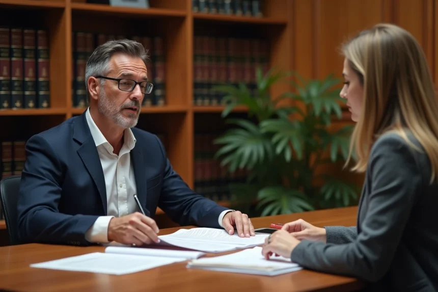 Avocat spécialisé en rupture conventionnelle conseillant une cliente lors d'un arrêt maladie dans un cabinet juridique professionnel