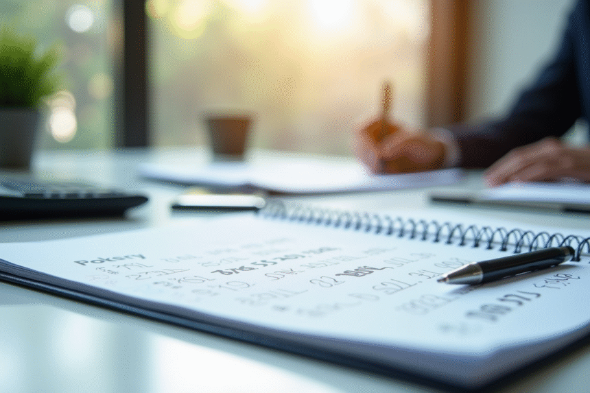 Bureau professionnel avec documents et calculatrice pour la fiche de salaire