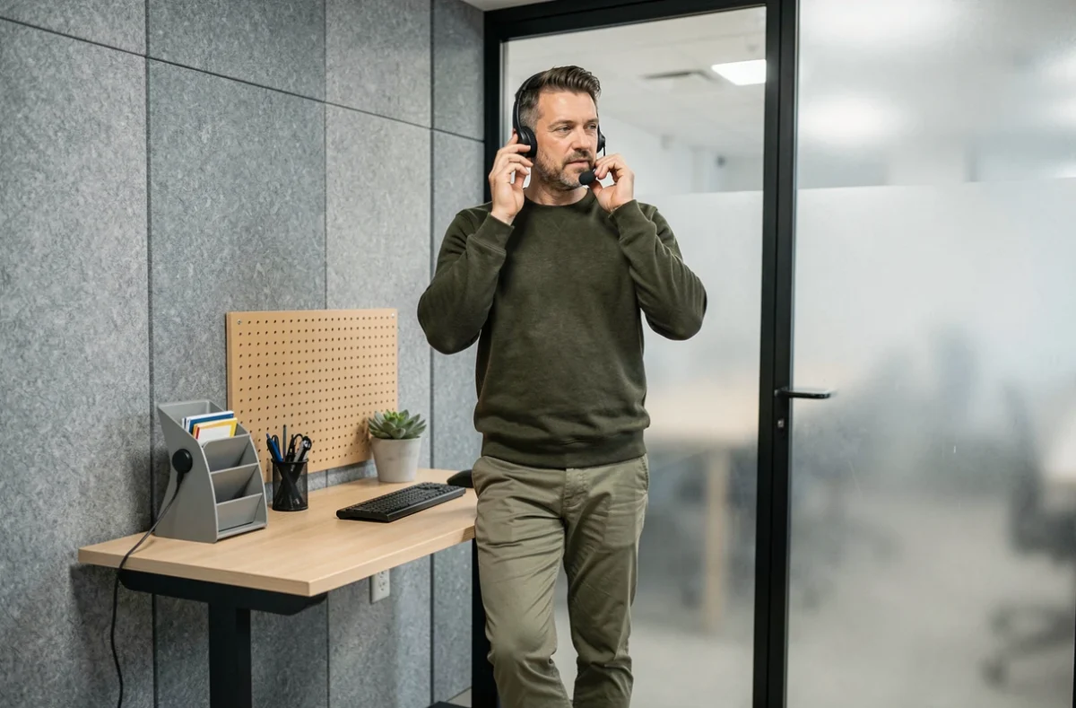 Professionnel au téléphone dans un bureau privatif d'un espace de coworking à Fontainebleau