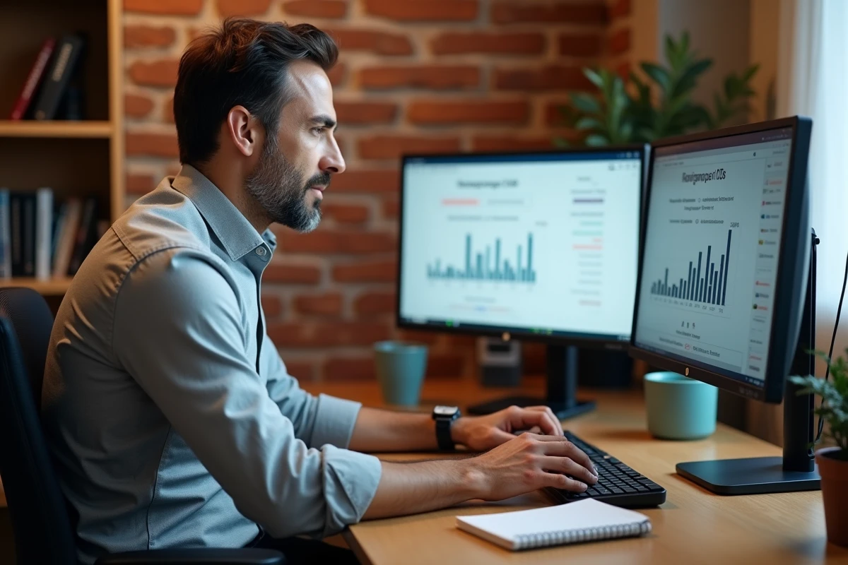 Entrepreneur calculant le ROI d'une mise en relation B2B sur un tableau de bord CRM