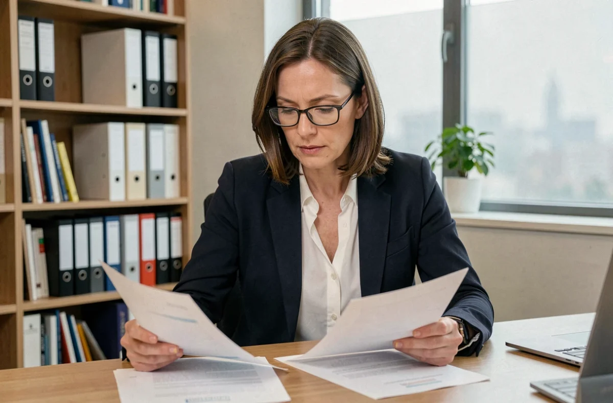 Femme cadre comparant les avantages d'un CSE Arval et d'un comité d'entreprise classique à son bureau