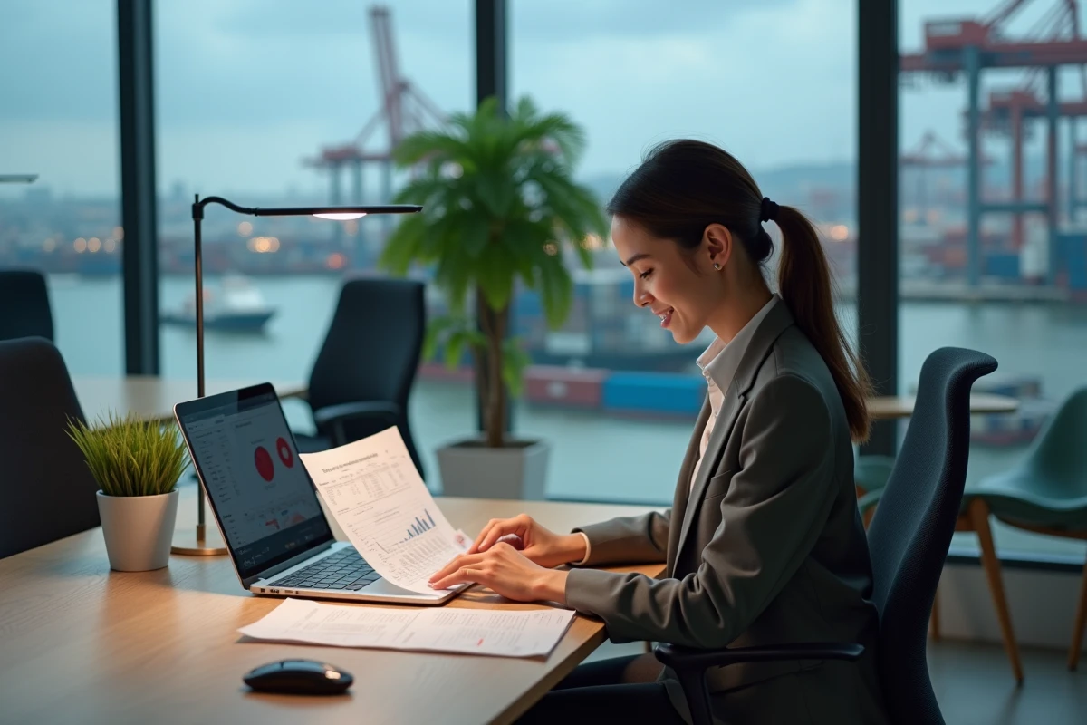 Jeune femme coordonnatrice vérifiant documents d