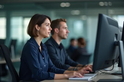 Employée RATP consultant son portail RH Urbanweb sur ordinateur au bureau