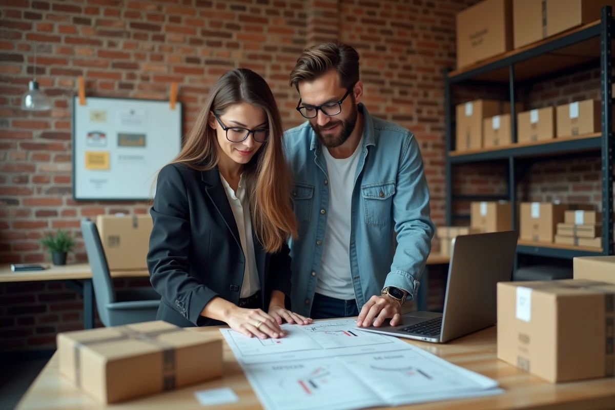 Deux collaborateurs d'une startup e-commerce analysant un rapport de suivi de livraisons UPS France