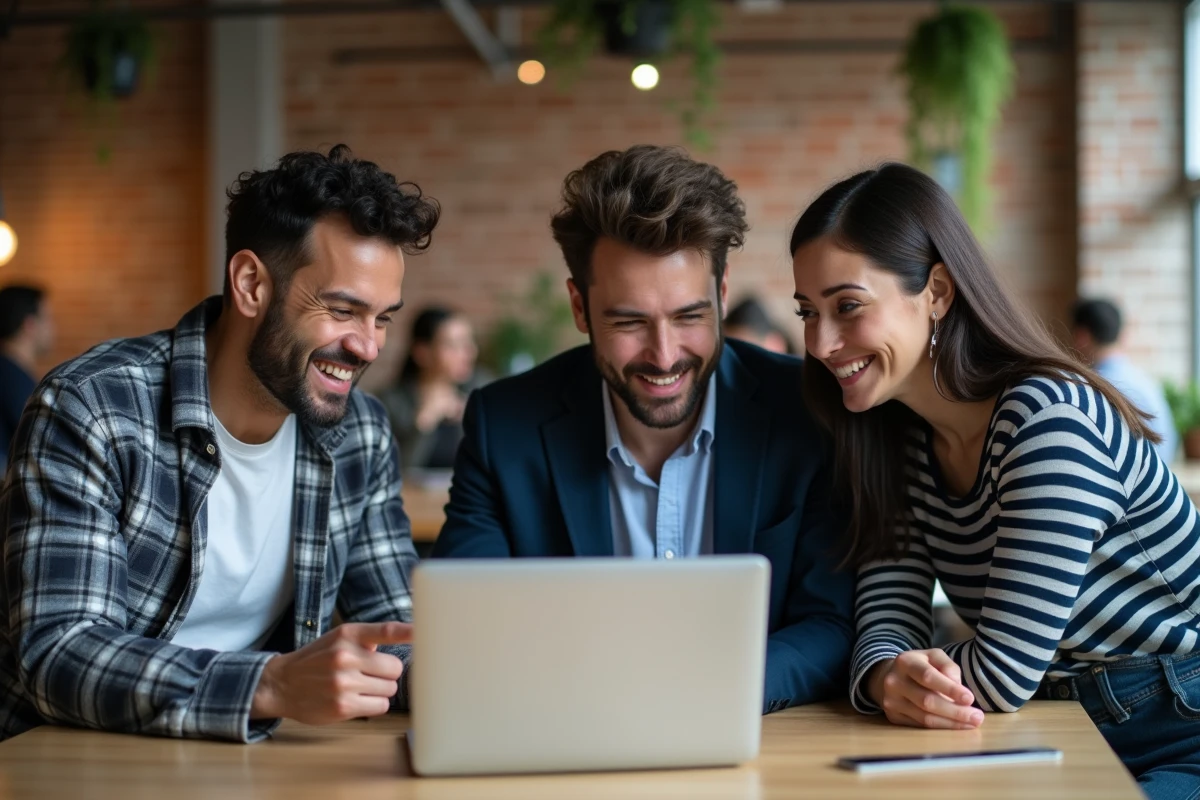 Équipe en télétravail collaborant autour d'un agenda numérique partagé dans un espace de coworking