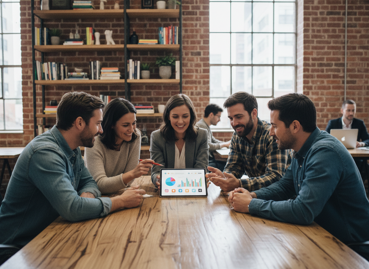 Groupe diversifié de collègues discutant autour d