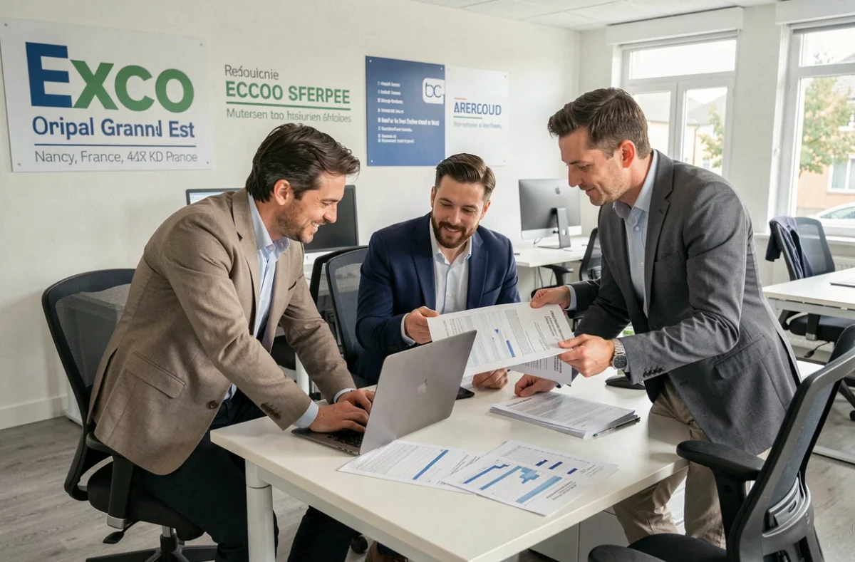 Équipe d'experts-comptables d'Exco Grand Est à Nancy collaborant sur des dossiers d'audit en open space
