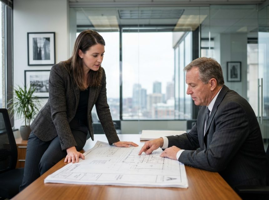 Femme d affaires en réunion avec un agent immobilier