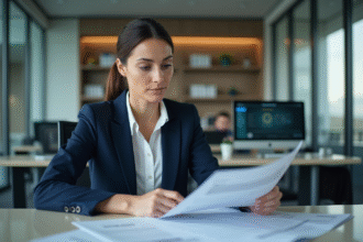 Femme d'affaires en réunion dans un bureau moderne