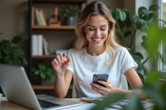 Jeune femme souriante dans un bureau moderne