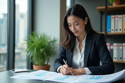 Femme d'affaires en réunion dans un bureau moderne