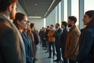 Personnes en file d attente dans une administration française