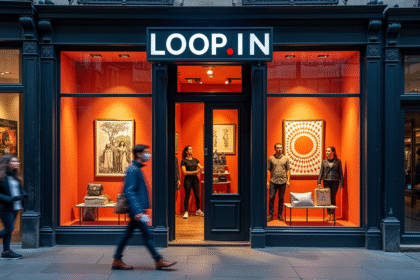 Boutique éphémère animée avec clients découvrant des produits innovants