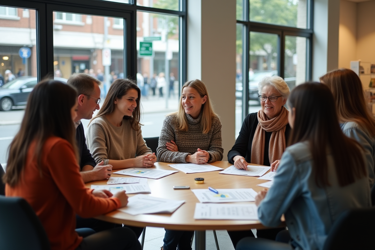 Groupe diversifié de citoyens en discussion animée