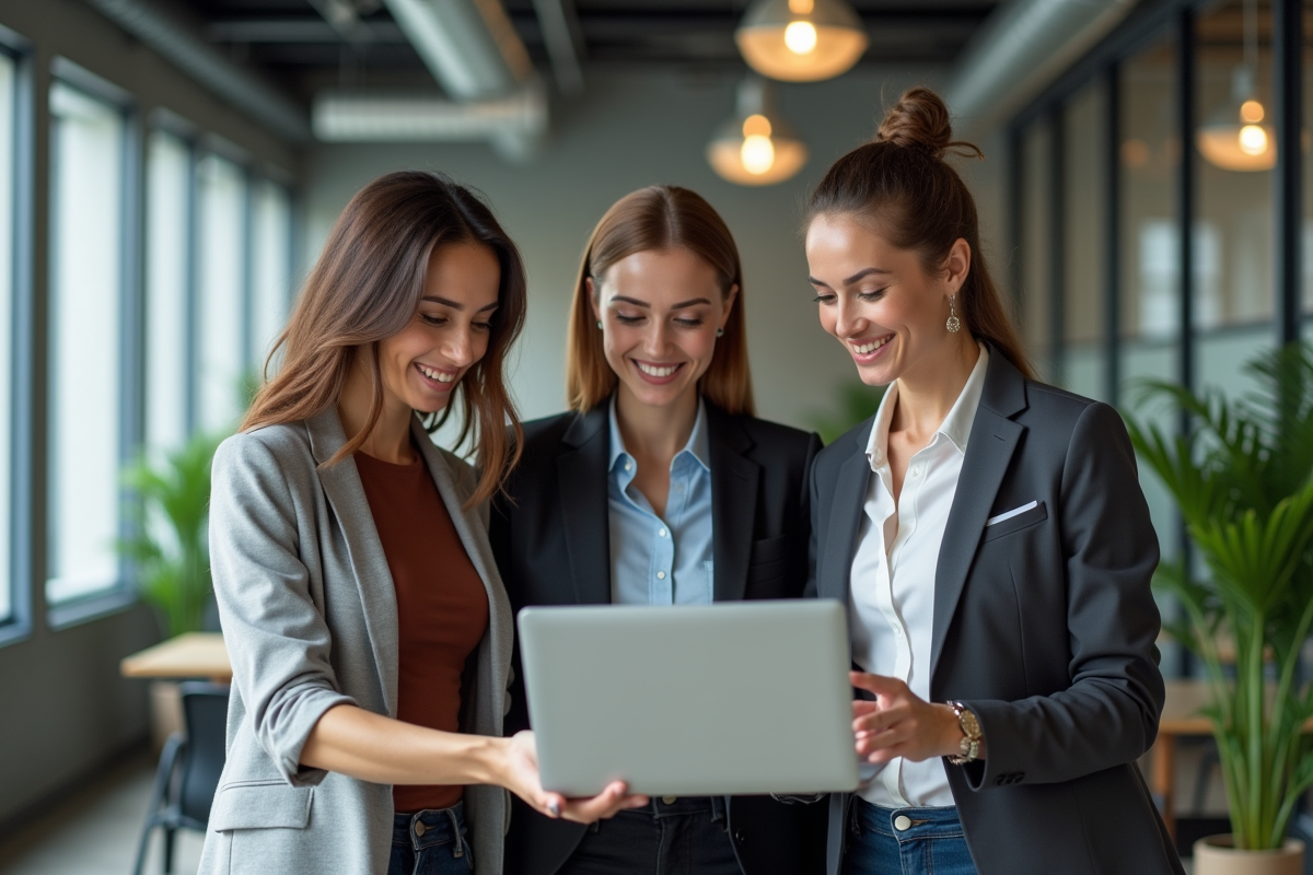 Groupe de professionnels divers discutant dans un espace de coworking lumineux