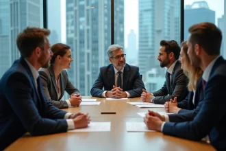 Groupe de professionnels en réunion dans un bureau moderne