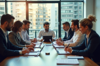 Groupe de professionnels en réunion de travail