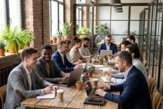 Groupe divers de professionnels en coworking moderne