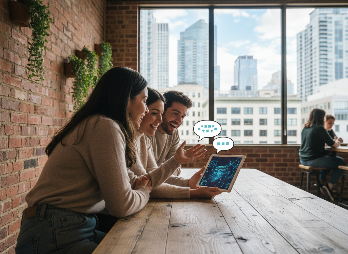 Groupe diversifié en réunion dans un café urbain