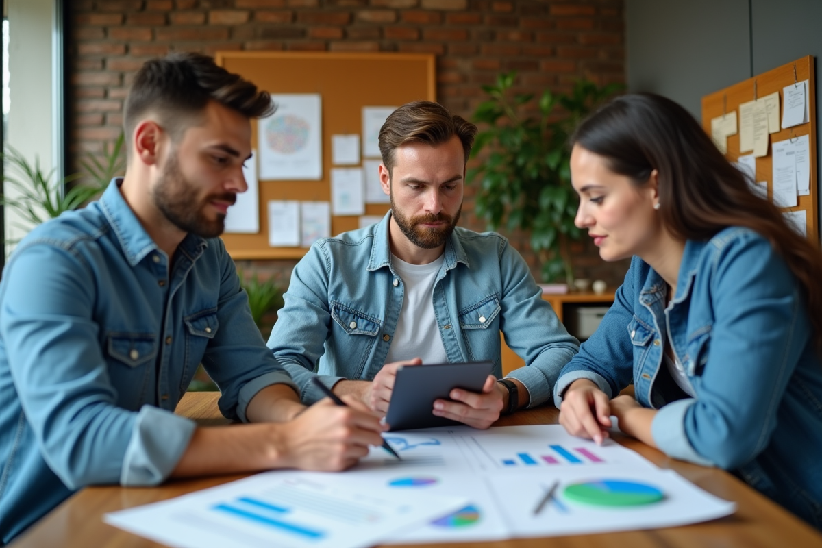 Groupe de jeunes professionnels analysant des graphiques
