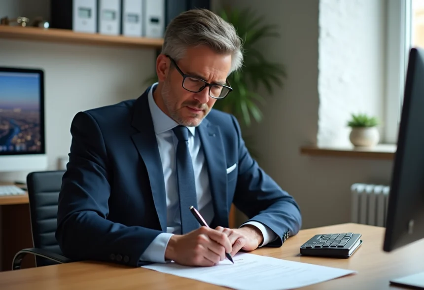 Homme d'affaires signe un document de cessation d'activité