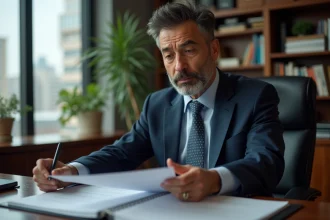 Homme d'affaires examinant des documents dans un bureau