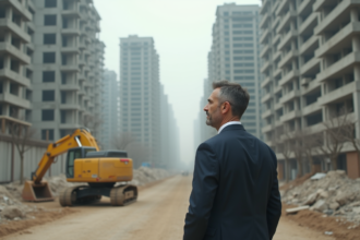 Homme d affaires regardant un chantier urbain en construction