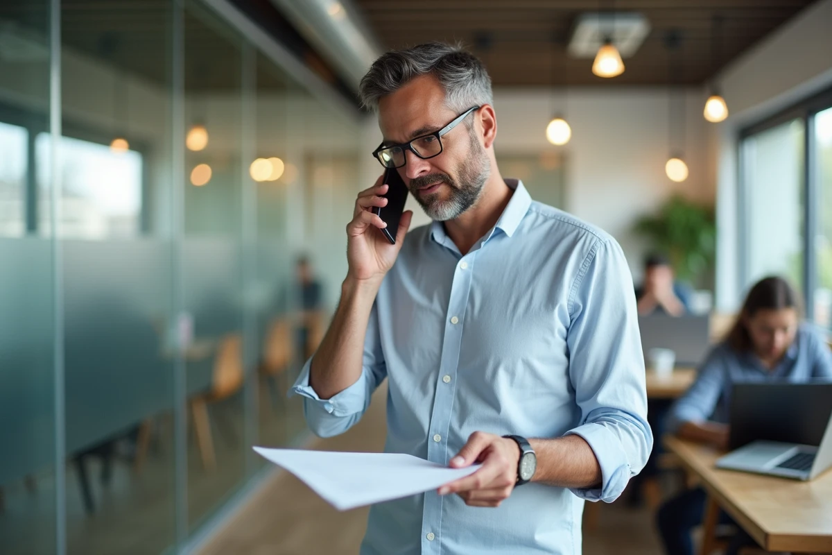 Homme d age moyen discutant dans un espace coworking