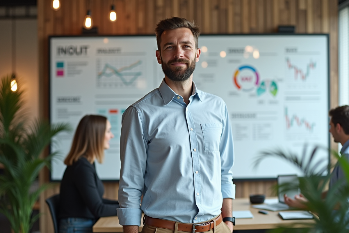 Homme expliquant des diagrammes financiers