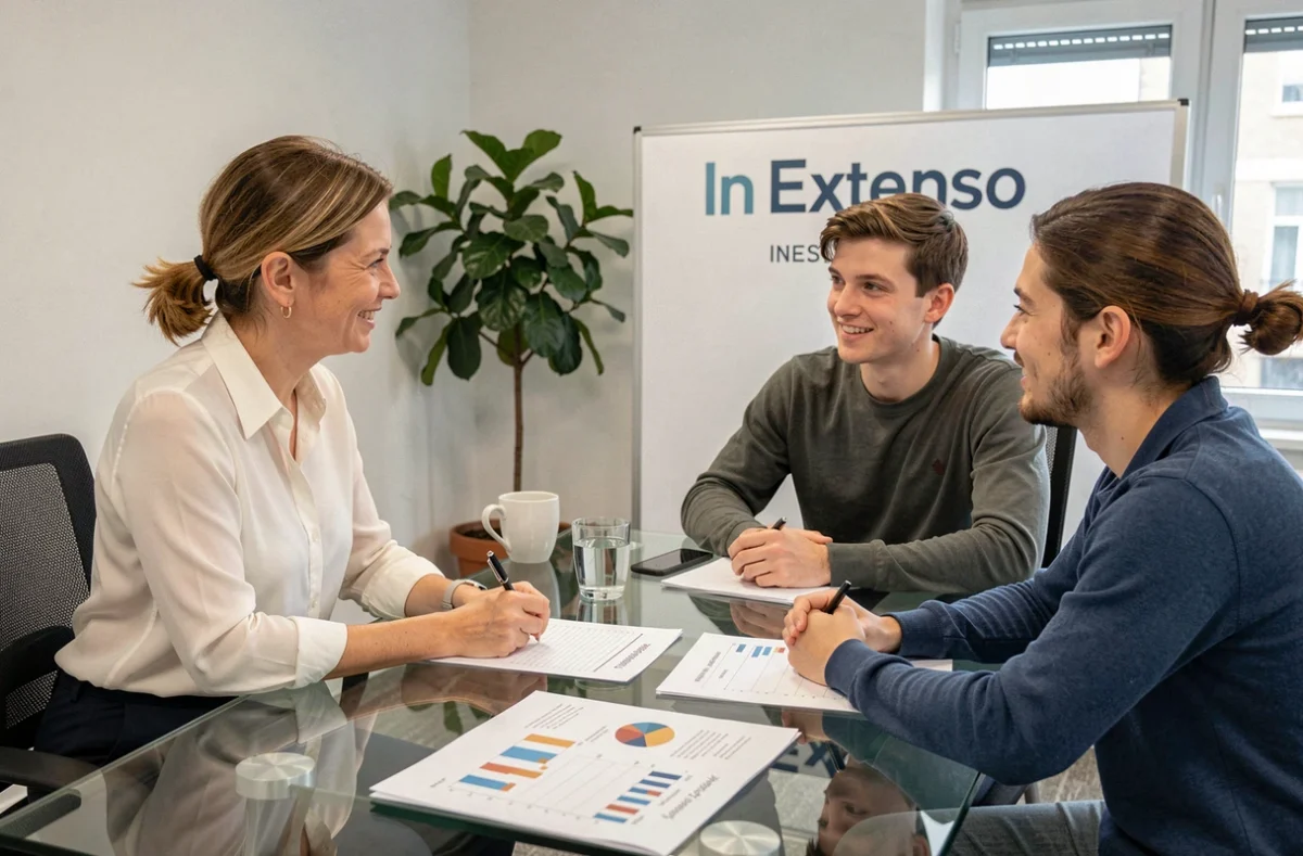 Conseillère du cabinet In Extenso à Nancy guidant un couple d'entrepreneurs dans leur gestion comptable