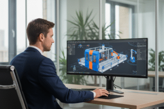 Ingénieur homme utilisant un configurateur 3D sur écran