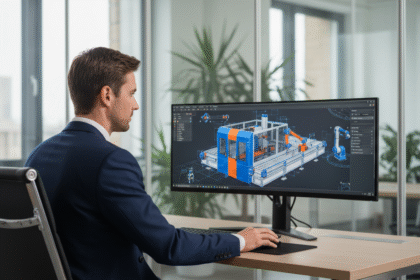 Ingénieur homme utilisant un configurateur 3D sur écran