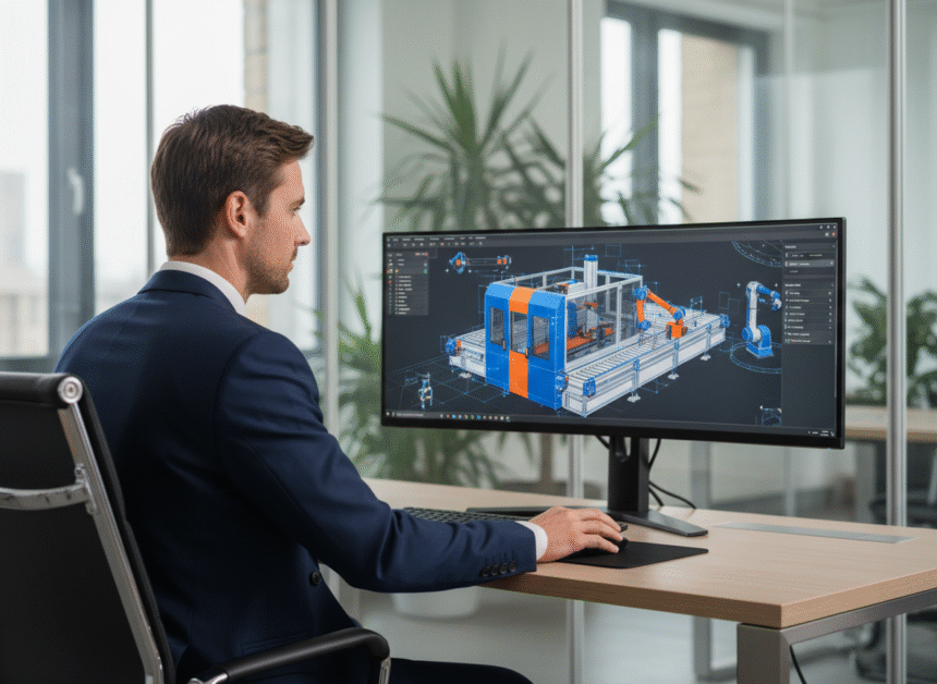 Ingénieur homme utilisant un configurateur 3D sur écran