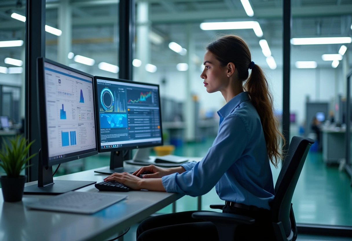 Jeune ingénieure analysant des données industrielles
