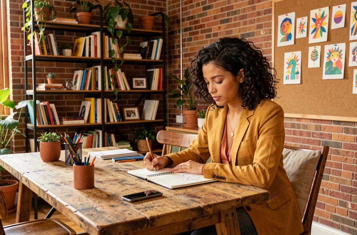 Femme travaillant dans l'espace de coworking créatif Intrépide House en Isère