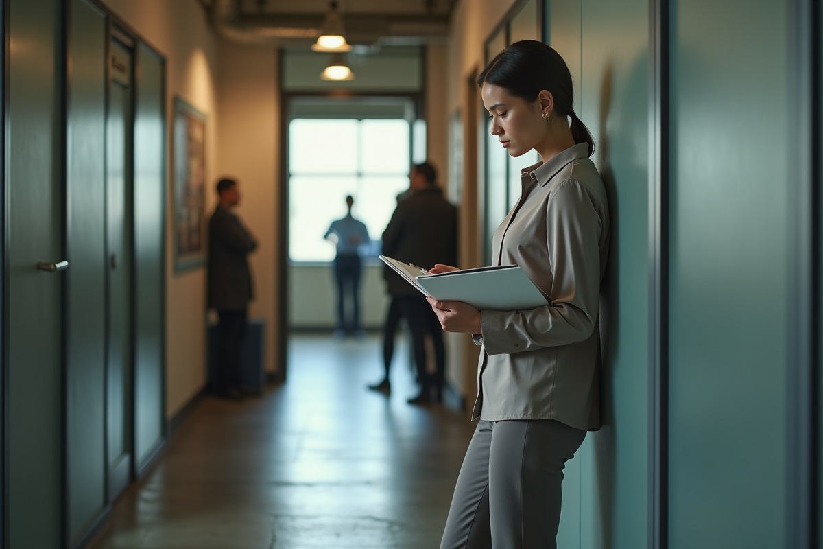 Jeune femme professionnelle dans un bureau en réflexion