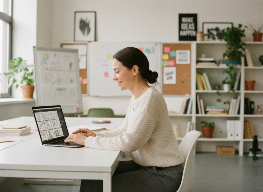 Femme professionnelle souriante dans un bureau moderne