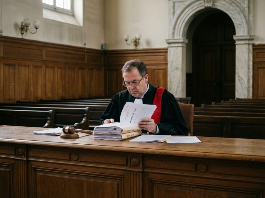 Juge français en robe noire dans un tribunal