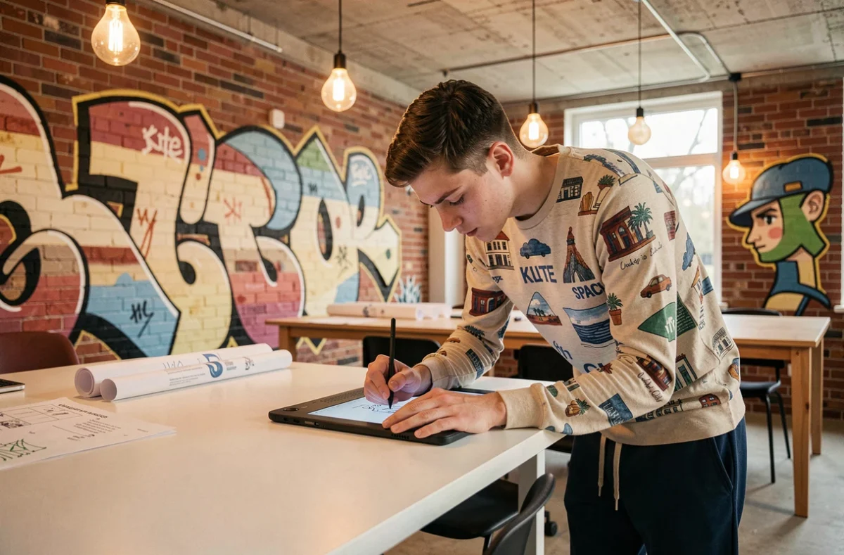 Designer travaillant sur tablette graphique dans l'espace de coworking Kite Space à Échirolles