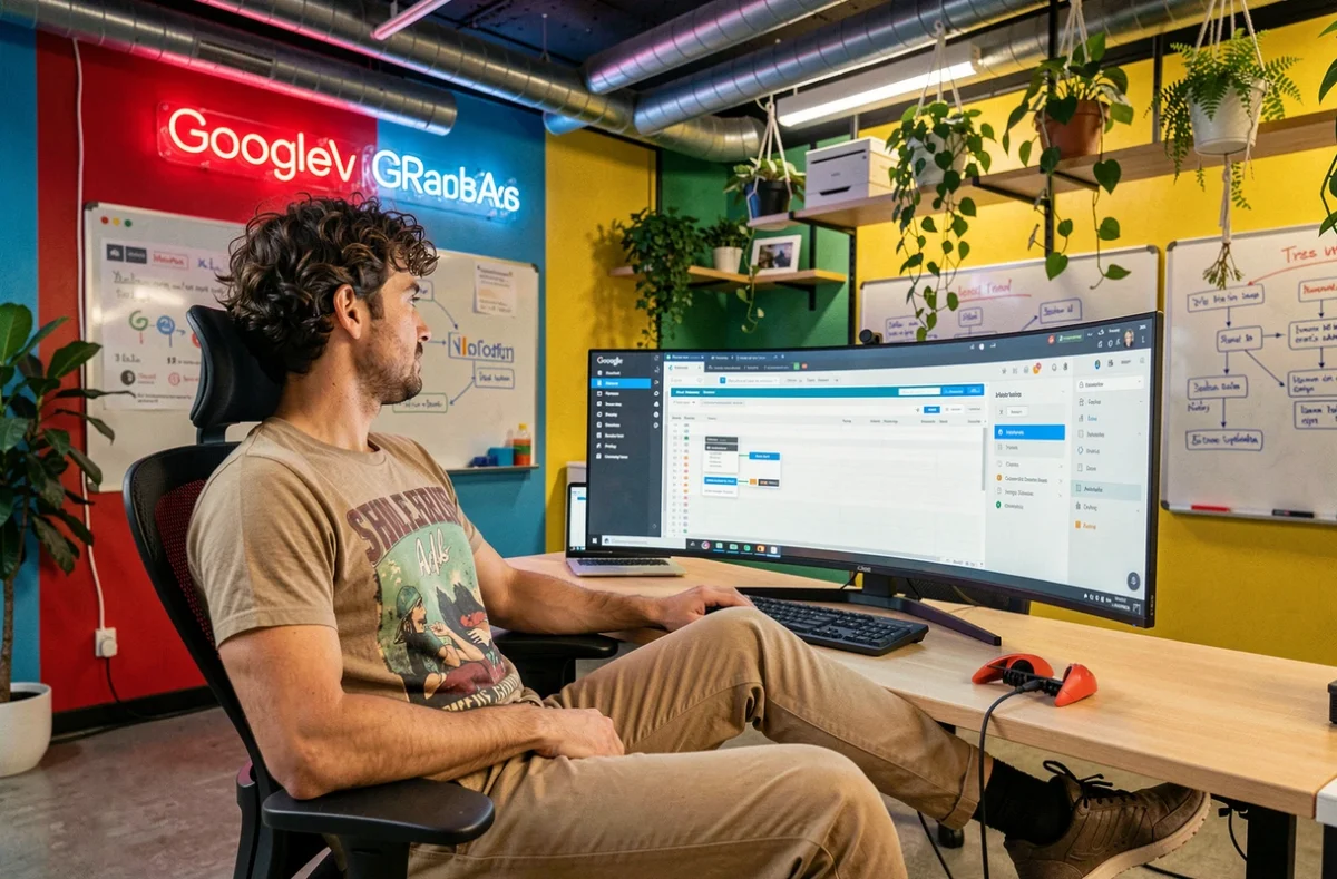 Expert digital de l'agence Kreactive en Maine-et-Loire analysant des tests A/B de campagnes Google Ads dans un espace de travail créatif et moderne