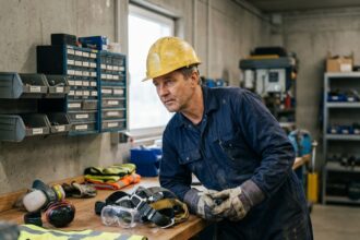 Homme en tenue de sécurité dans un atelier industriel