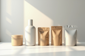 Variété d'emballages de produits de beauté sur une table blanche