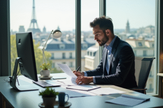 Professionnel d'affaires dans un bureau moderne à Paris
