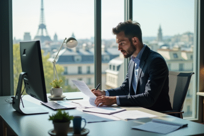 Professionnel d'affaires dans un bureau moderne à Paris