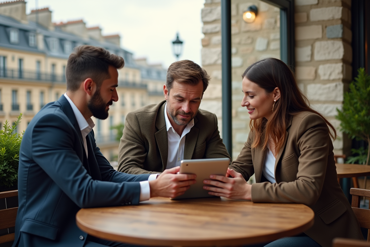 Groupe en réunion dans un café parisien