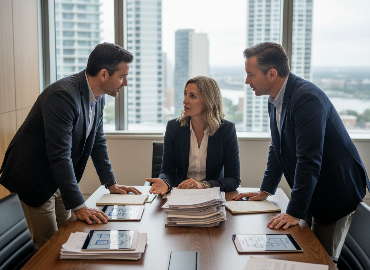 Groupe de collègues en réunion autour d