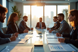 Groupe divers en réunion d'affaires autour d'une table