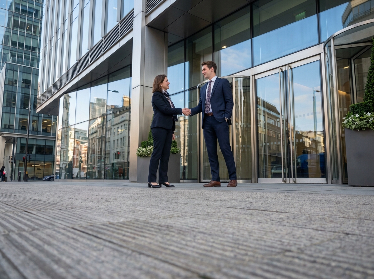 Homme d affaires serrant la main d une consultante immobiliere